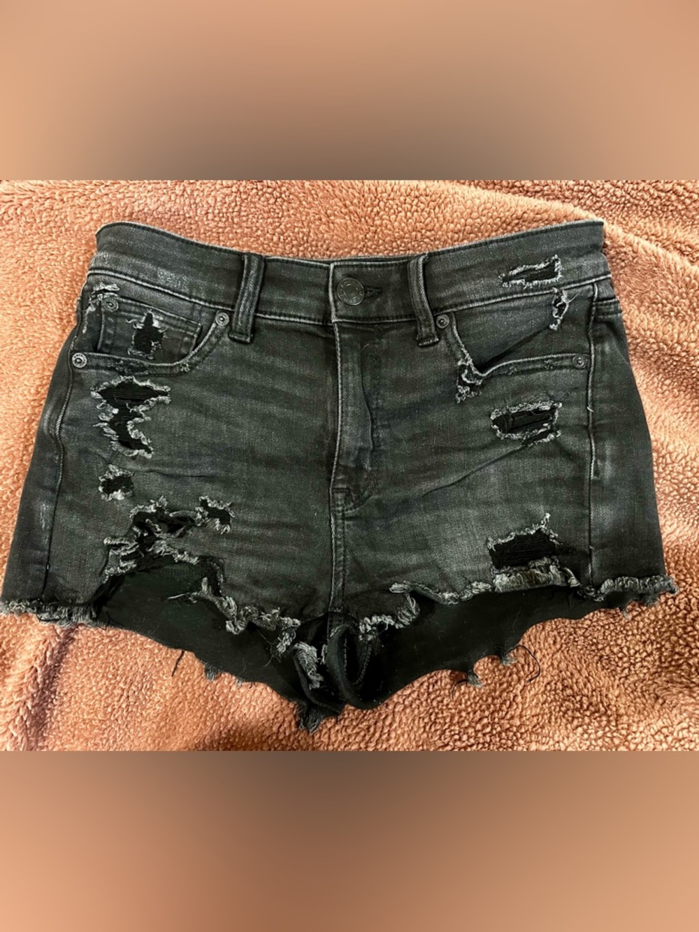 American Eagle Black Distressed High Rise Cutoff Denim Shorts Size 4